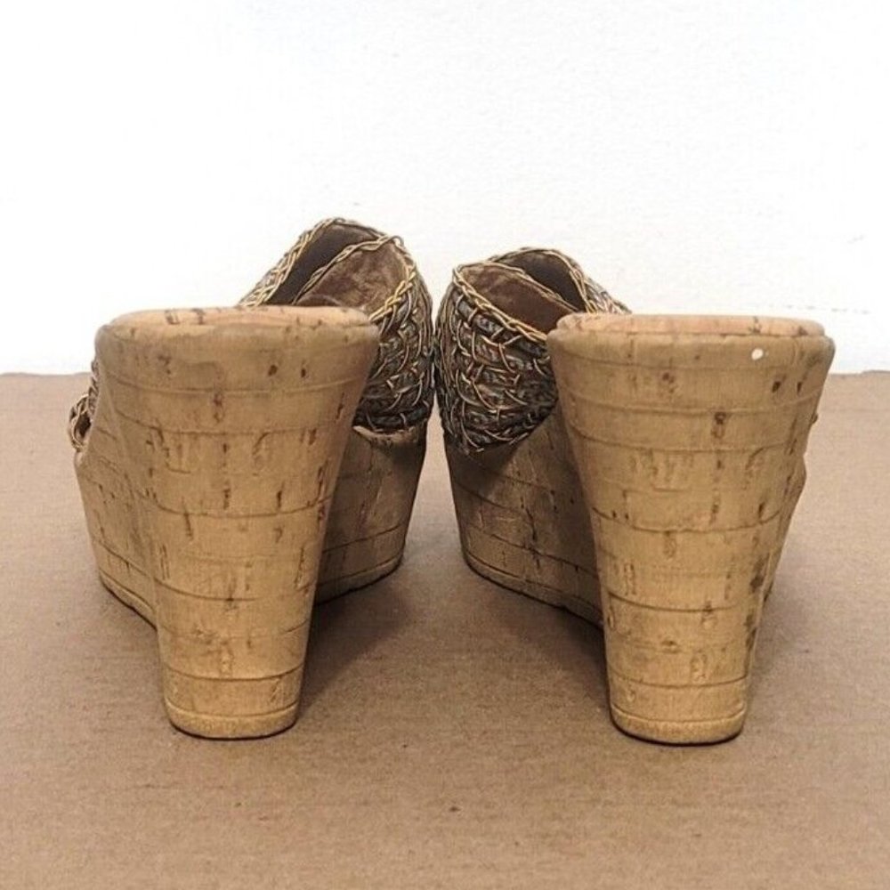 Italian Shoemakers Ferrini Cork Wedge Sandals Size 6.5 Boho Summer Festival - Picture 5 of 10